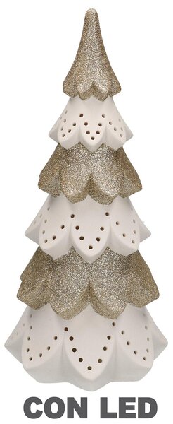 Albero di Natale in ceramica bianco oro con Led cm Ø14xh29