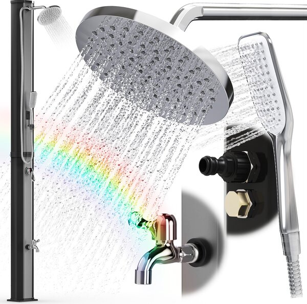 Doccia da giardino 40 litri doccia solare da giardino con doccetta doccia a pedale doccia esterna sauna nero acciaio argento