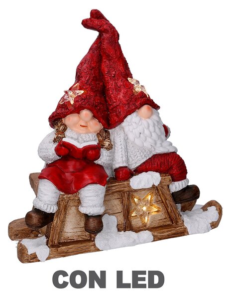 Pupazzo Babbo Natale con Led in Resina con bimba rosso cm 40x26xh15