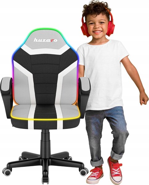 Sedia da gioco per bambini Huzaro Ranger 1.0 RGB Pixel con illuminazione a LED, tessuto traspirante, regolabile in altezza, 80-150 cm