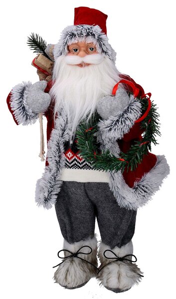 Pupazzo Babbo Natale in Tessuto con regali e ghirlanda grigio rosso cm 40x23,5xh80