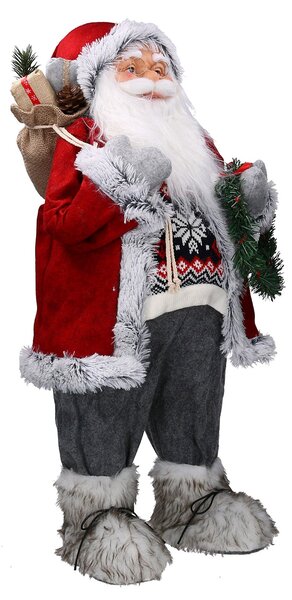 Pupazzo Babbo Natale in Tessuto con regali e ghirlanda grigio rosso cm 40x23,5xh80