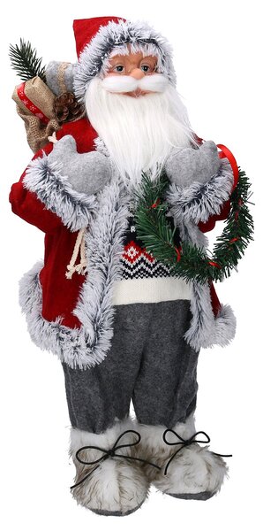 Pupazzo Babbo Natale in Tessuto con regali e ghirlanda grigio rosso cm 30x17,5xh65