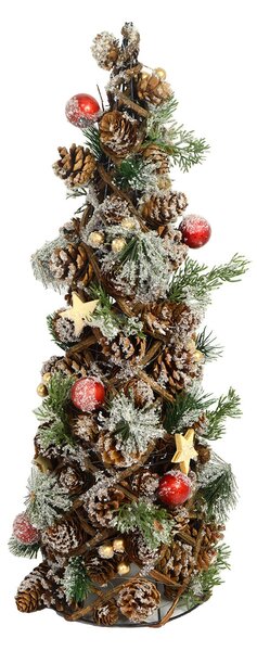 Mini Albero di Natale innevato con bacche rosse e pigne cm Ø19xh50