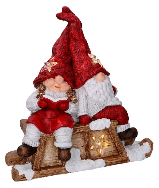 Pupazzo Babbo Natale con Led in Resina con bimba rosso cm 40x26xh15