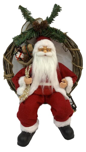 Pupazzo Babbo Natale in Tessuto su ghirlanda rosso cm 23,5x13,5xh30