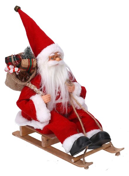 Pupazzo Babbo Natale in Tessuto su slitta rosso cm 33x12xh25