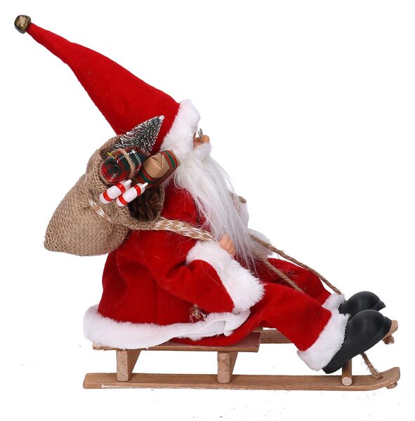 Pupazzo Babbo Natale in Tessuto su slitta rosso cm 33x12xh25