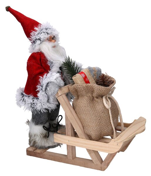 Pupazzo Babbo Natale in Tessuto con slitta regali grigio rosso cm 33x12xh30