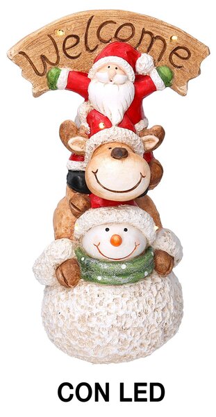 Pupazzo Babbo Natale con Led in Resina con renna e pupazzo cm 27,5x20xh48