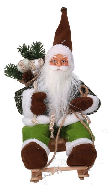 Pupazzo Babbo Natale in Tessuto su slitta verde cm 33x12xh30