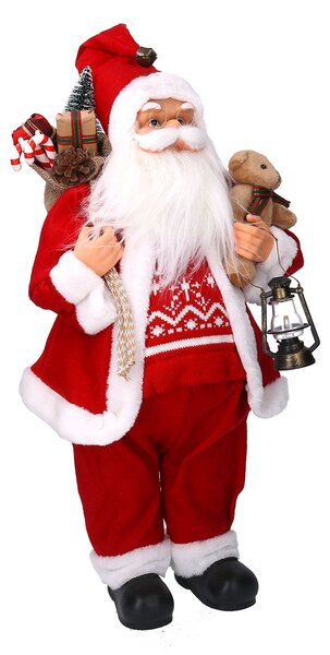 Pupazzo Babbo Natale in Tessuto con regali e lanterna rosso cm 30x17,5xh60