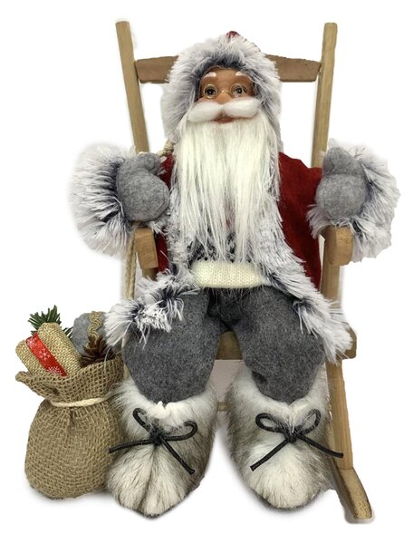 Pupazzo Babbo Natale in Tessuto su sedia grigio rosso cm 23x22,5xh30