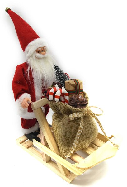 Pupazzo Babbo Natale in Tessuto con slitta regali rosso cm 33x12xh30