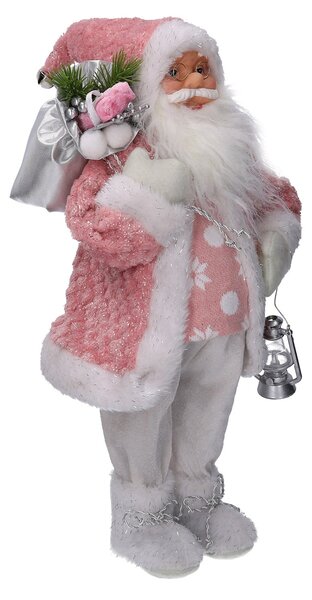 Pupazzo Babbo Natale in Tessuto lanterna rosa cm 40x23,5xh80
