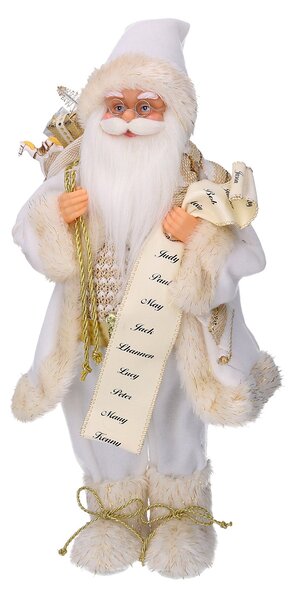 Pupazzo Babbo Natale in Tessuto con regali e lista bianco oro cm 24x12xh45
