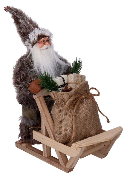Pupazzo Babbo Natale in Tessuto con slitta e regali marrone cm 33x12xh30