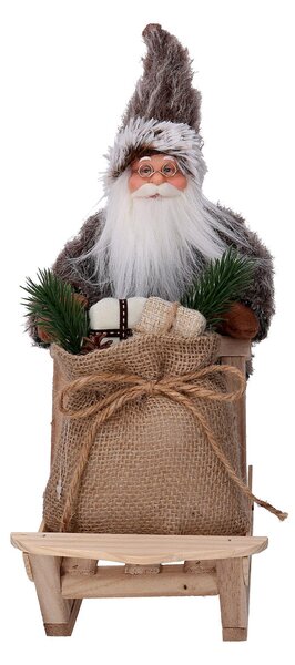 Pupazzo Babbo Natale in Tessuto con slitta e regali marrone cm 33x12xh30