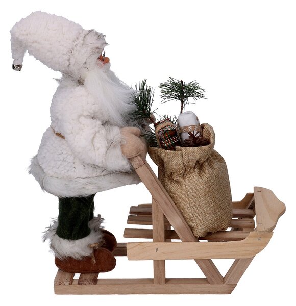 Pupazzo Babbo Natale in Tessuto con slitta e regali verde bianco cm 33x12xh30