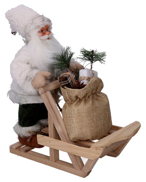 Pupazzo Babbo Natale in Tessuto con slitta e regali verde bianco cm 33x12xh30