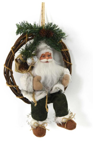 Pupazzo Babbo Natale in Tessuto su ghirlanda verde bianco cm h30