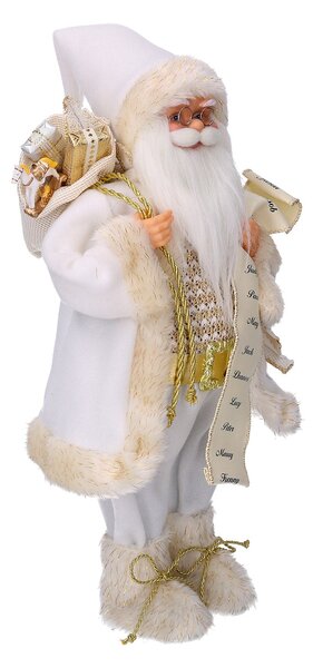 Pupazzo Babbo Natale in Tessuto con regali e lista bianco oro cm 24x12xh45