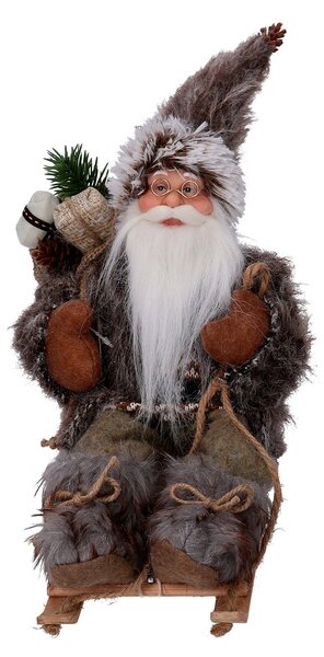 Pupazzo Babbo Natale in Tessuto su slitta marrone cm 33x12xh30