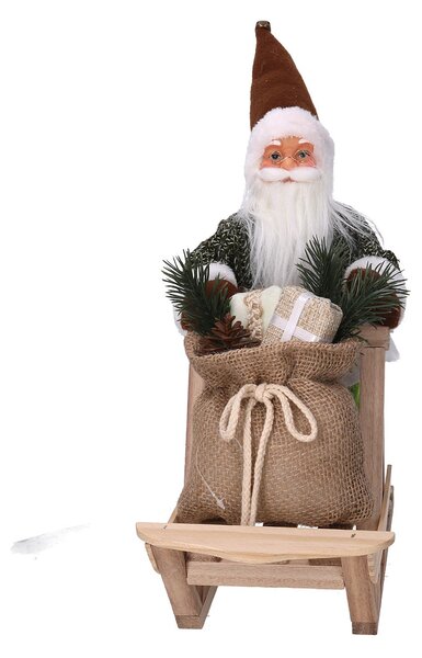 Pupazzo Babbo Natale in Tessuto con slitta verde cm 33x12xh30