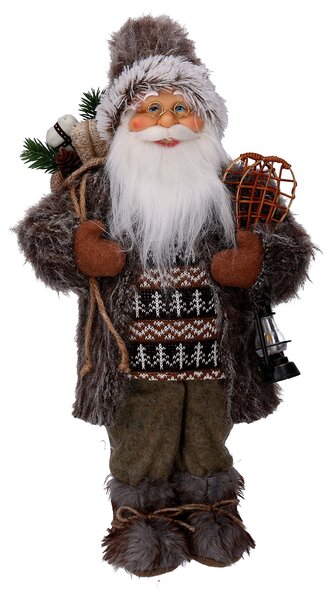 Pupazzo Babbo Natale in Tessuto con regali e lanterna marrone cm 24x12xh45
