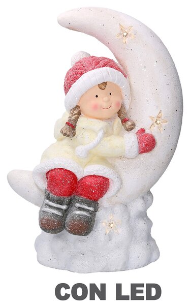 Bambina in plastica luna con Led bianco cm 36,5x21xh52
