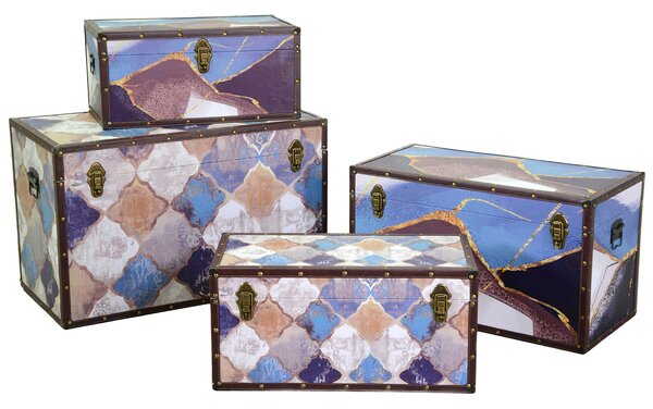 Set 4 Bauli in Similpelle blu marocco rettangolari
