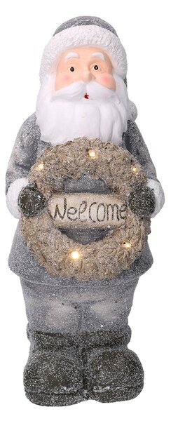 Pupazzo Babbo Natale in Resina con Led con ghirlanda grigio cm 21,5x19,5xh51