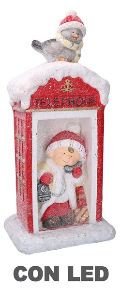 Bambina in plastica cabina telefonica con Led rosso cm 27x25xh60