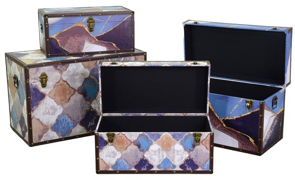 Set 4 Bauli in Similpelle blu marocco rettangolari