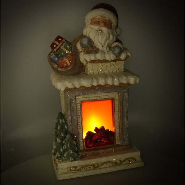 Camino in Resina con Led e babbo natale grigio cm 31,5x23xh56