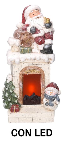 Camino in Resina con Led e babbo natale bianco cm 27,5x23xh51