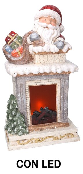 Camino in Resina con Led e babbo natale grigio cm 31,5x23xh56
