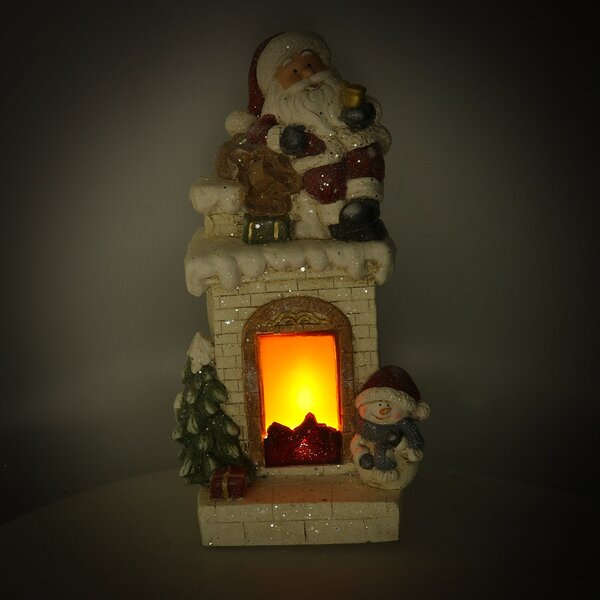 Camino in Resina con Led e babbo natale bianco cm 27,5x23xh51