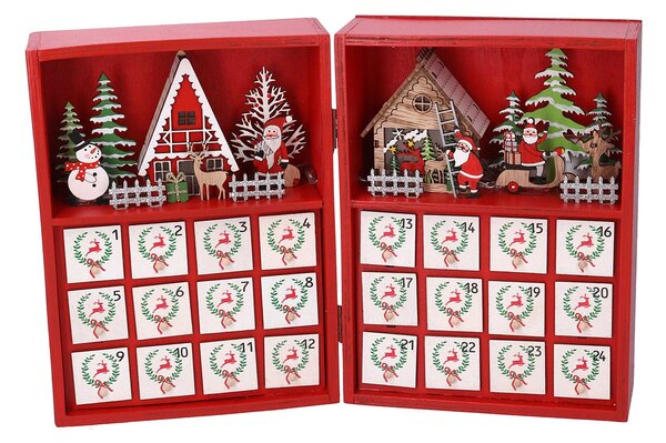 Calendario dell'Avvento in Legno con Led rosso cm 36x6xh24