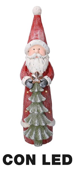 Pupazzo Babbo Natale in Resina con Led con albero rosso cm 18x19xh66
