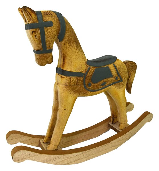 Cavallo a Dondolo Decorativo in Legno verde acqua marrone cm 38x8xh33,5