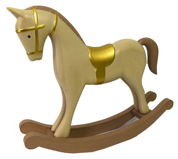 Cavallo a Dondolo Decorativo in Legno oro beige cm 37x8xh32