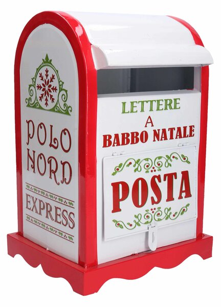 Cassetta posta di Babbo Natale Natalizia 20x22,5xh33 cm in Metallo rosso bianco