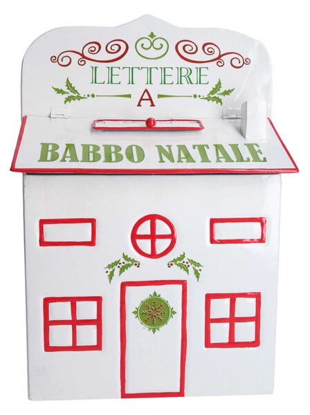 Cassetta posta di Babbo Natale Natalizia 25,5x12xh36 cm in Metallo bianco
