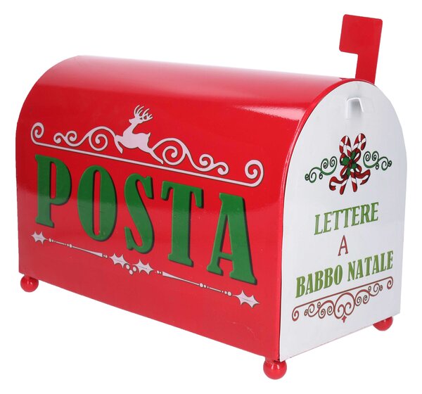 Cassetta posta di Babbo Natale Natalizia 34x16,5xh22 cm in Metallo rosso