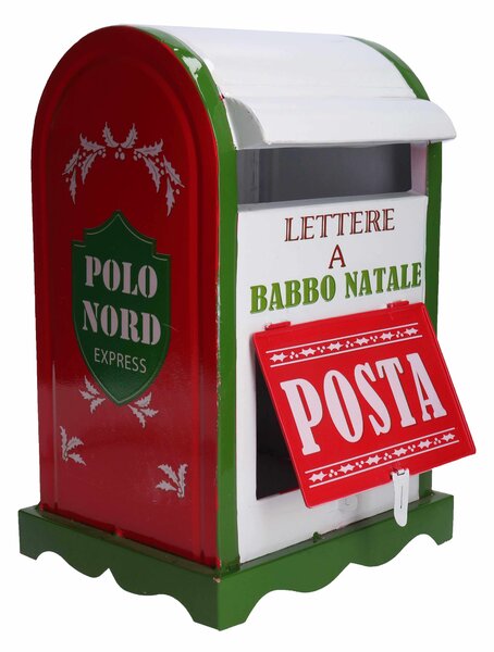 Cassetta posta di Babbo Natale Natalizia 20x22,5xh33 cm in Metallo verde bianco