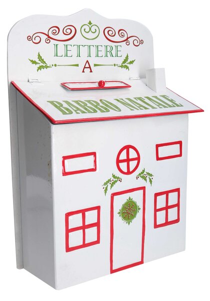 Cassetta posta di Babbo Natale Natalizia 25,5x12xh36 cm in Metallo bianco