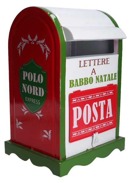 Cassetta posta di Babbo Natale Natalizia 20x22,5xh33 cm in Metallo verde bianco
