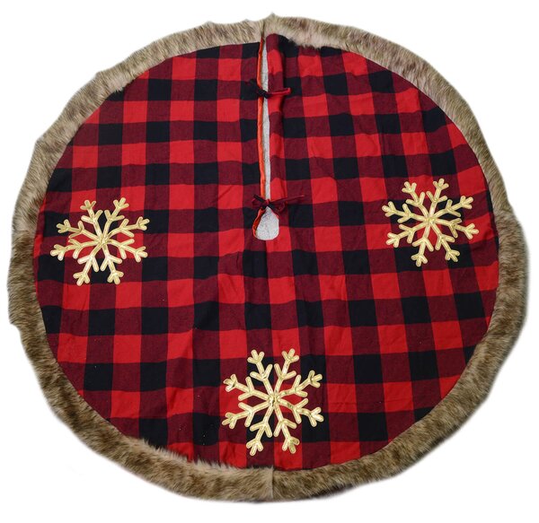 Copri base Albero di Natale in Tessuto con fiocchi tartan rosso cm Ø120