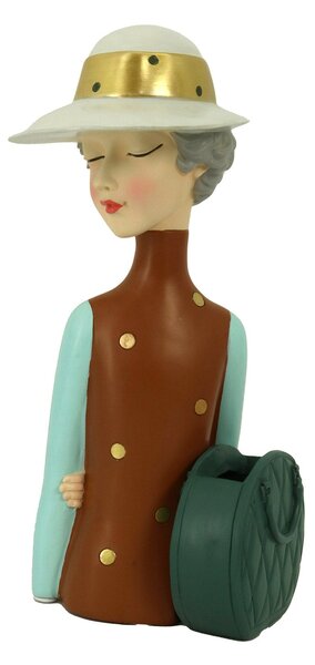 Statuina Donna in Resina marrone con borsa portavaso cm 17x13xh36